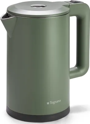 A studio shot of a green electric kettle.