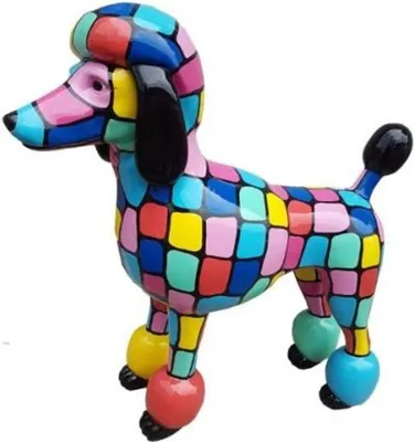 Produktbild von Casa Padrino Designer Gartendeko Skulptur Pudel Hund Mehrfarbig 64 x H. 63 cm - Gartendeko Figur - Wetterbeständige Gartenfigur - Dekorative Tierfigur