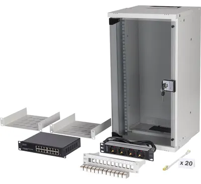 Obrázek produktu pro Digitus DN-49104-SET, Nástěnný regál, 12U, 60 kg, Zámek, Kolejnice racku, Vylepšená správa kabelů