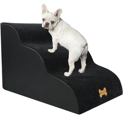 Produktbild von Hundetreppe 3-stufig für kleine Hunde, Haustiertreppe für Bett & Sofa, hochdichter Schwamm, abnehmbarer & waschbarer Bezug, rutschfester Boden, 60x40x40cm, Schwarz