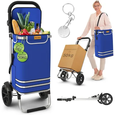 Zdjęcie produktu dla Składany wózek na zakupy ELONEO, wózek na zakupy z komorą chłodzącą, wózek 3 w 1, wózek ręczny i torba na ramię – niebieski