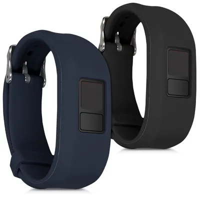 Produktbild von kwmobile 2x Uhrenarmband für Garmin Vivofit 3 Armband - Fitnesstracker Band Set aus TPU Silikon - Ersatzarmband Smartwatch - Schwarz Dunkelblau