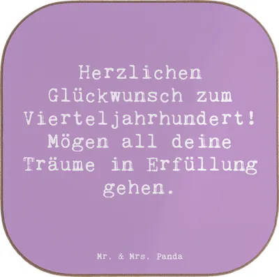 Produktbild von Mr. & Mrs. Panda Tischuntersetzer Spruch 25. Geburtstag Freude - Lavendeltraum - Geschenk, Geschenke, Herzlichen Glückwunsch zum Vierteljahrhundert, Coaster, Alter, Liebe