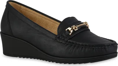 Produktbild von VAN HILL Damen Keilslippers Slippers Profil-Sohle Schuhe 841622, Farbe: Schwarz, Größe: 38