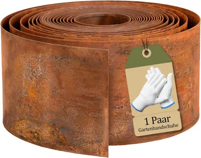 Image de Bordure de jardin en métal, longueur 5 mètres, hauteur 15 cm, en acier corten, pour jardins et massifs de fleurs