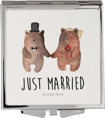 Produktbild von Mr. & Mrs. Panda Schminkspiegel Bär Heirat - Weiß - Geschenk, Verheiratet Heirate Hochzeit Hochzeitsgeschenk Hochzeitspaar, Klappbarer Spiegel, Handspiegel, Klappspiegel