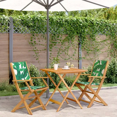 Produktbild von Maison Exclusive - 3-tlg. Bistro-Set Blattmuster Stoff und Massivholz
