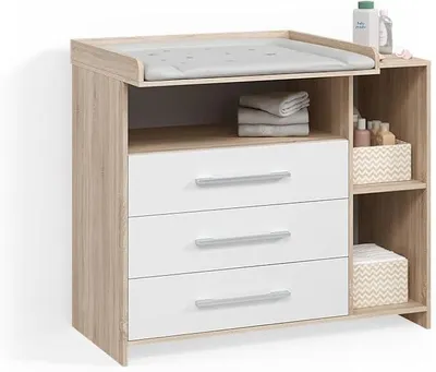 Produktbild von Wickelkommode Torino Weiß/Sonoma | mit Schubladen