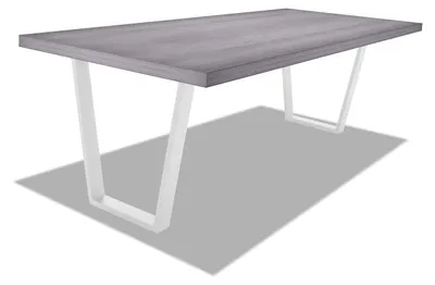 Image de Table de salle à manger en bois et métal - pieds blancs trapézoïdaux - 220x100 cm