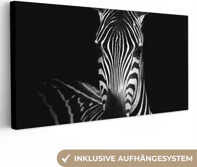 Produktbild von MuchoWow® - Leinwandbilder - Zebra - Schwarz - Weiß - Tiere, Wandbild, Wanddeko Bilder Wohnzimmer, 80x40 cm