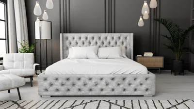 Obrázek produktu pro Čalouněná postel 160x200 cm Rolia - Chesterfield dvojlůžko - úložný prostor, čelo postele, kovový rošt - sametově šedá