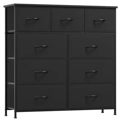 Zdjęcie produktu dla Komoda szafka z tkaniny - Czarna - 9 szuflad - 30 x 100 x 99 cm