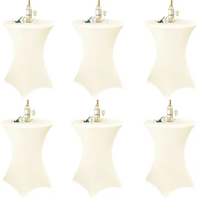 Productafbeelding van Tafelhoezen beige, set van 6, voor ronde tafels met een diameter van 80-85 cm, stretchtafelkleed met voetzakken