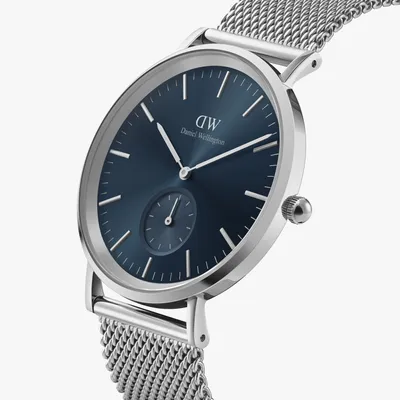 A close-up studio shot of a Daniel Wellington watch.