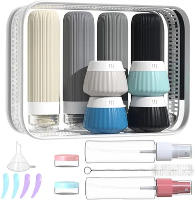 Image de Lot de 18 flacons de voyage de 90 ml en silicone avec étui