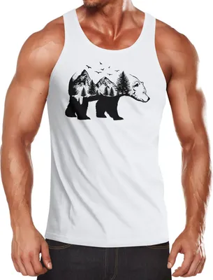 Produktbild von Herren Tank-Top Bär Kunst Grafik Printshirt Tiermotiv Adventure Muskelshirt Muscle Shirt Neverless® weiß XXL