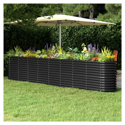 Produktbild von Hochbeet aus pulverbeschichtetem Stahl, wetterbeständig und robust, Pflanzkübel für Garten, Balkon und Terrasse, Anthrazit, 332 x 40 x 68 cm