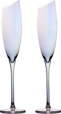 Produktbild von Intirilife 2x Champagner Glas mit moderner Kante und Regenbogen Schimmer - 150 ml Füllmenge - Sekt Prosecco Glas Spülmaschinenfest Kristallglas stoßfest