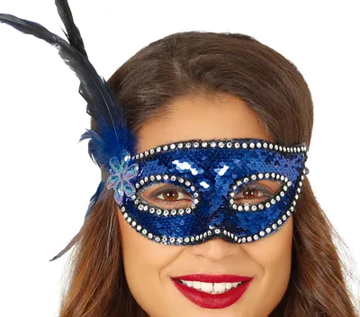 Immagine prodotto di Carnevale Venezia Maschera Piuma Fiore Paillettes Rosso Costume Masquerade Adulto Masquerade Ball Dress Up Party Carnevale Eleganza Glamour Vintage Ball Night Anonimato Teatro Rosso Sparkle, Colore: Blu