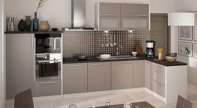 Produktbild von Küchenzeile Küche L-Form 330 x 150cm grau / beige matt Neu