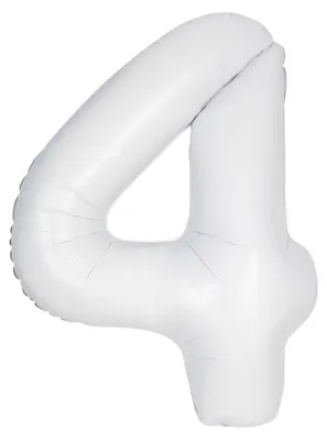 Produktbild von Unique Folienballon Zahl 4, weiß, ca. 86 cm, geeignet für Helium oder Luft