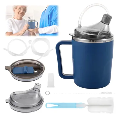 Produktbild von Tasse für Senioren, auslaufsicher, 142 ml, mit Bürsten und Strohhalmen, 3-in-1
