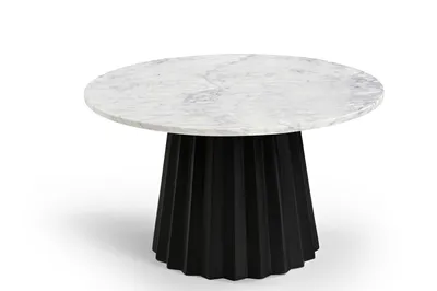 Zdjęcie produktu dla Marmoholz - Torino stolik kawowy z marmuru okrągły Ø70 cm x H40 cm – elegancki stolik biały marmur z czarną drewnianą podstawą, styl modern