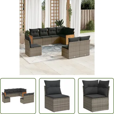 Produktbild von The Living Store 8-tlg. Garten-Sofagarnitur mit Kissen Grau Poly Rattan