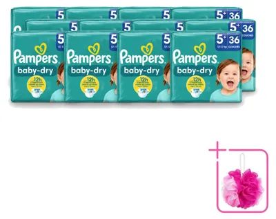 Produktbild von 12 x Pampers Baby-Dry Windeln Größe 5+ (12-17 kg) - Sparpackung - 12 Stücke