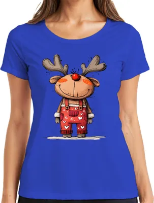 Produktbild von Rudolf Rentier rote Nase Weihnachten niedlich Geschenk Cartoon Damen T-Shirt, Blau, 3XL