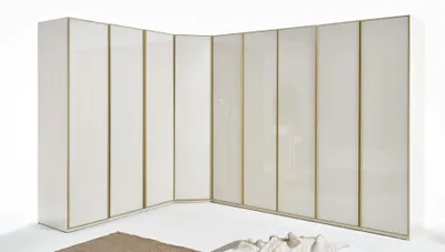 Obrázok produktu pre Hochglanz Kleiderschrank Schlafzimmer Schränke Eckschrank Luxus Möbel Gold Beige