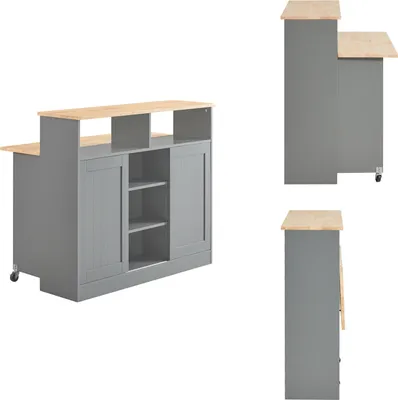 Produktbild von SoBuy FSB36-HG Sideboard mit Schiebetüren Kücheninsel mit erweiterbarer Arbeitsfläche Küchenschrank Highborad Kommode Schrank hellgrau