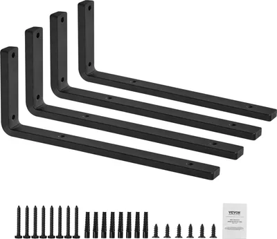 Immagine prodotto di Staffa per scaffale, 410 x 155 x 35 mm, 4 pezzi, robusti supporti per scaffali galleggianti, staffe per scaffali, spessore 10 mm nero opaco Staffa per scaffale a L, staffa per scaffale in acciaio con portata di 72,6 kg