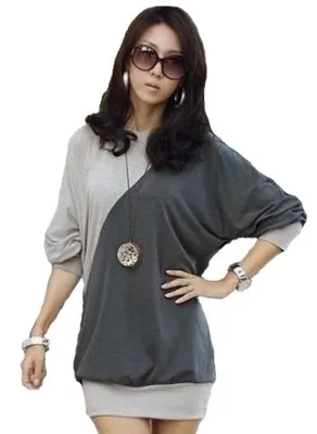 Produktbild von Est Damen Oberteil Langarm Shirt Longshirt Pulli Tunika, 3/4 Ärmel, Hellmelange Graphit XL