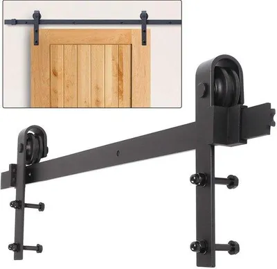 Obrázek produktu pro Výklopný systém pro dřevěné dveře s vodicí lištou, černý, 183 cm