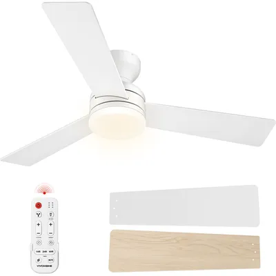 Imagen del producto de Ventilador de techo de 42 pulgadas, color blanco, con luz y control remoto, con 6+1 velocidades