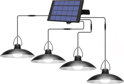Produktbild von Solarlampe Außen Solar Hängelampe Kaltweiß IP65 Wasserdichte Garten Pendelleuchte mit 4 Lampe und Solarpanel