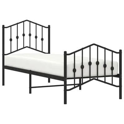 Zdjęcie produktu dla Metalowa rama łóżka z wezgłowiem i zanóżkiem, czarna, 75x190 cm