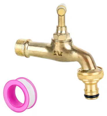 Produktbild von Schlauchhahn aus massivem Messing, 1/2 Zoll Garten Wasserhahn, rost- und frostbeständig, Außenhahn-Set mit Wasserhahn und 1x Rollendichtband, für den Garten