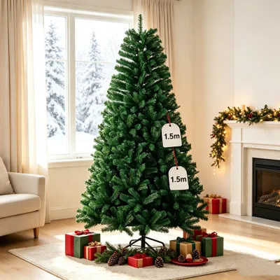 Produktbild von 1,5M Slim Künstlicher Weihnachtsbaum,Realistische Künstlicher Tannenbaum,Wiederverwendbar Weihnachtsbaum für Zuhause, Büro, Party-Dekoration