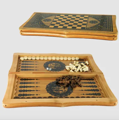 Produktbild von Backgammon, Spielbrett 40x40cm, Holz Tischspiel 2 in 1 Schach Nardi Нарды