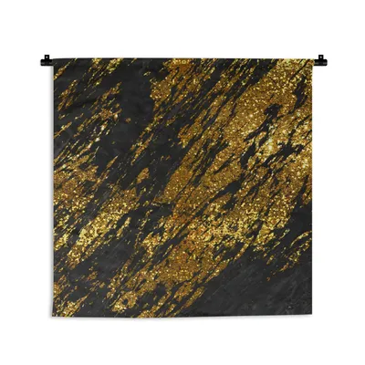 Produktbild von MuchoWow® Wandteppich Wandbehang Marmor - Gold - Glitter - Schwarz 90x90 cm Tapisserie Dekoration Wandtuch - Wandaufhänger