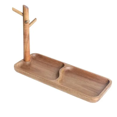 Produktbild von Schmuckständer, mehrschichtiges Massivholzregal, 30×12×3 cm, unterteilt it, für Schlüssel, Schmuck, Brillen, Münzen, Kleinartikel