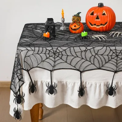 Tafelkleed Halloween 152x213 cm Spinnennetz schwarz
