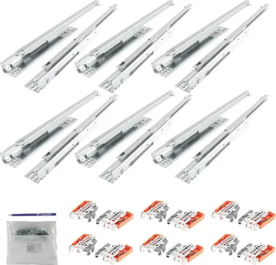 Zdjęcie produktu dla Zestaw Blum tandem z częściowym wysuwem, prowadnica szuflady 550 mm Blumotion z praktycznym łącznikiem Blum, nośność prowadnicy szuflady 30 kg - 6 par prowadnic szuflady z łącznikiem
