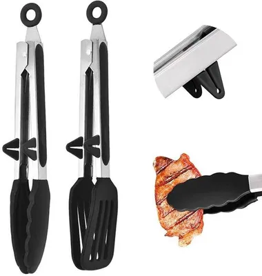 Produktbild von Unyqoos® Hitzebeständige Küchenzange aus Edelstahl mit Silikonspitzen – bis 250°C, rutschfester Griff, Verriegelung, spülmaschinenfest