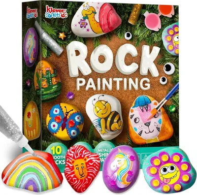 Immagine prodotto di JOYIN Set da 12 pietre per dipingere per bambini, 18 colori, adesivi, colla glitterata