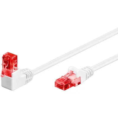 Produktbild von Goobay CAT 6 Patchkabel 1x 90° gewinkelt, U/UTP, Weiß, 0,5 m, Rastnase oben, CCA Kupfergemisch