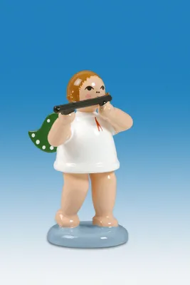 Produktbild von Holzfigur Engel mit Querflöte und Krone Höhe 6cm NEU