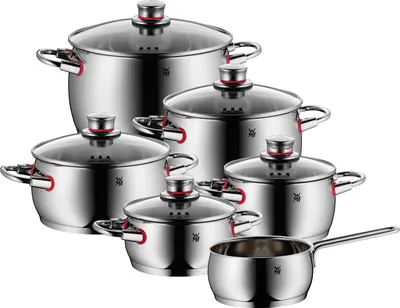 Produktbild von WMF Quality One Topfset 6-teilig, Cromargan Edelstahl poliert, Töpfe mit Glasdeckel, Induktionstöpfe, Topf Induktion, Dampföffnung, unbeschichtet